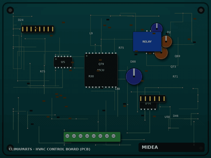 Carte PCB Comfee CS12 reconditionnée OEM Midea ref 201337380199